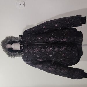 AVIREX Strength In Truth Reversible Quilted Hooded Bomber Jacket XL Black Logo